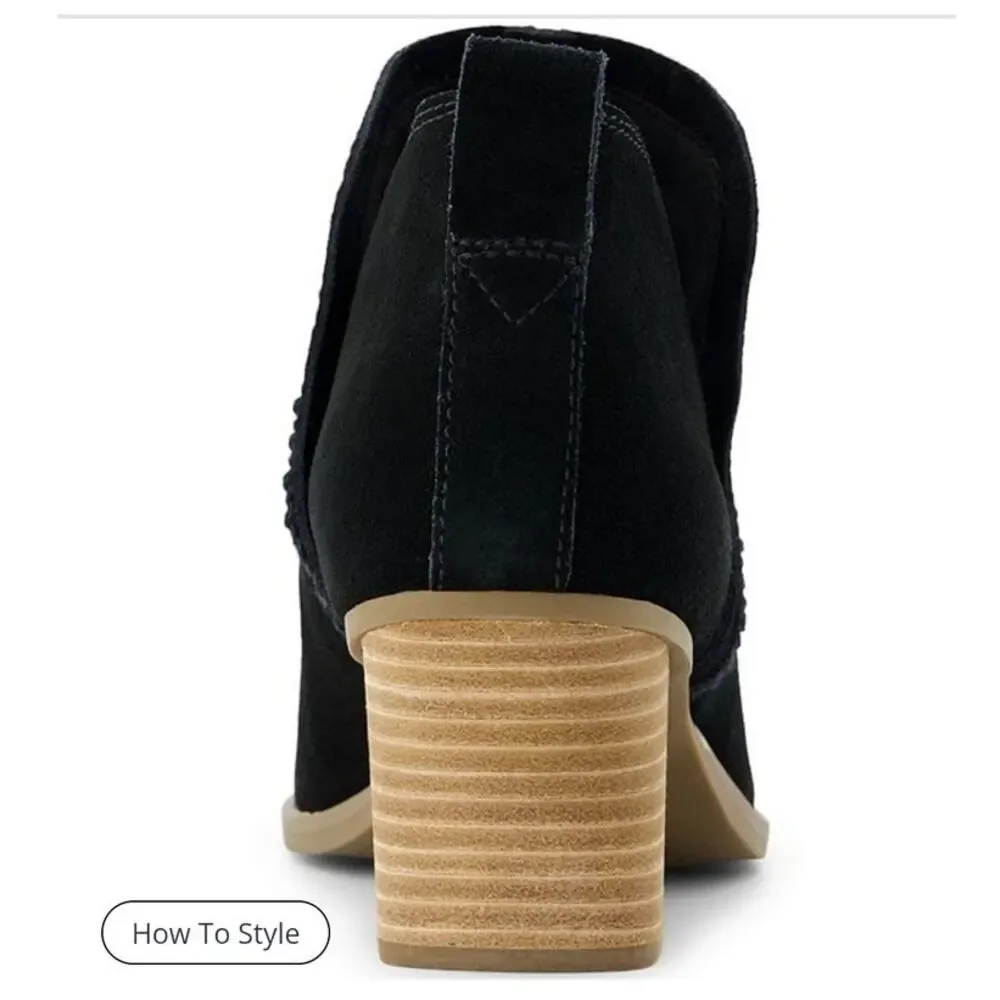 New Toms Kaia Suede Wedge Booties Black Suede 9.5